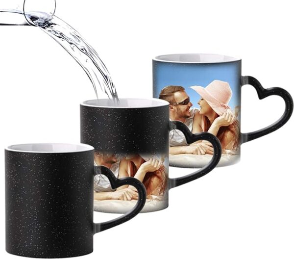 Personalized Heat-Sensitive Glitter Magic Mug with Heart Handle