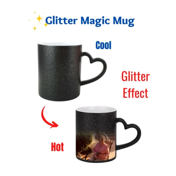 Personalized Heat-Sensitive Glitter Magic Mug with Heart Handle - Image 2