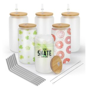 I Hydrate in style with this customizable 16oz frosted glass can featuring a trendy white shimmer effect!