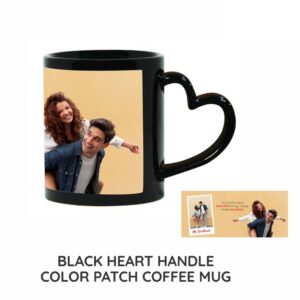 Design Your Dream Sip: Personalized Black Heart Handle Patch Mug (11oz)