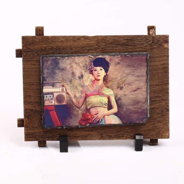 Memories Etched in Stone: Personalized Photo Rock with Wood Frame - Image 2
