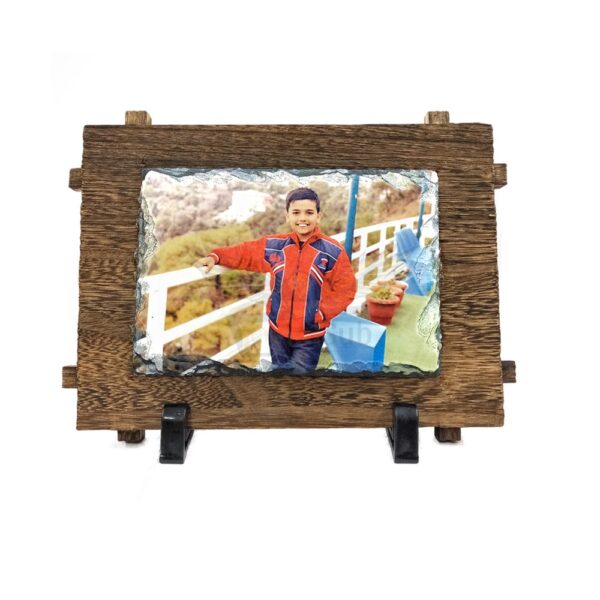 Memories Etched in Stone: Personalized Photo Rock with Wood Frame - Image 3