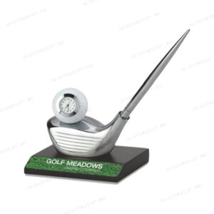 The Golf Themed Pen Stand with Clock (Customizable) (125mm x 104mm x 195mm)