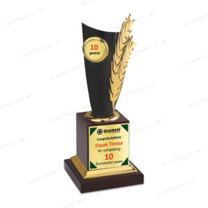 Celebrating a Decade of Dedication with Elegance and Prestige - Golden Feather 10 Year Trophy (12 Inch)
