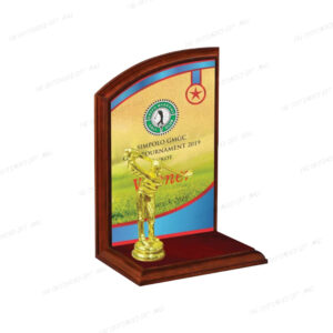 A Statement of Excellence - Golden Golf Man Wooden Desktop Decor (150mm x 100mm x 230mm)