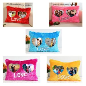 Luxurious Fur Cushion: Rectangular Fur Pillow with Double Heart (12"x18")