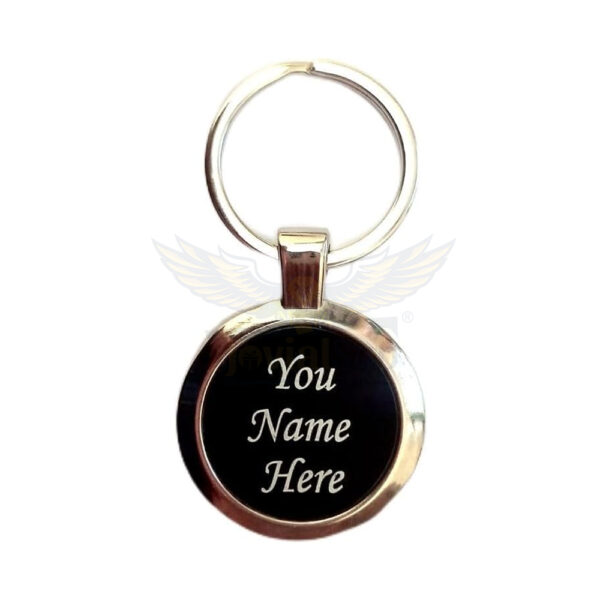 A Timeless Classic : Personalized Black Metal Round Keychain with Name Engraved