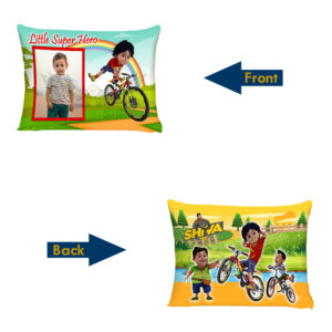 A Superhero's Embrace : Customized Photo Cartoon Little Superhero Shiva Printed Pillow (12"x18")