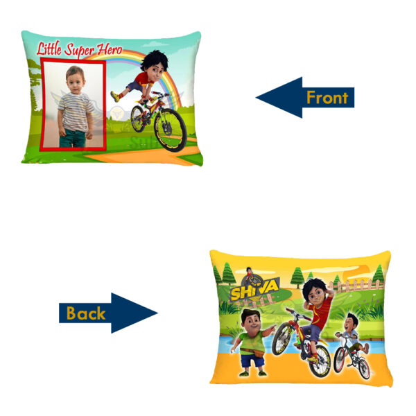 A Superhero's Embrace : Customized Photo Cartoon Little Superhero Shiva Printed Pillow (12"x18")