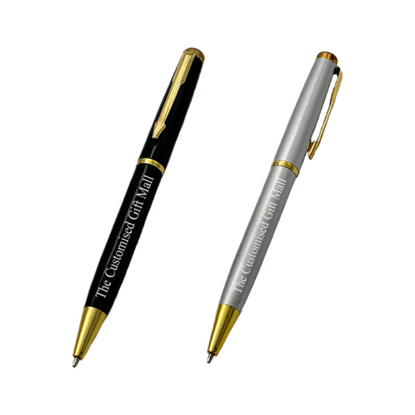 Elegant Black & Silver Custom Engraved Pen