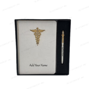 Elegant Doctor’s Caduceus Notebook and Pen Set with Name