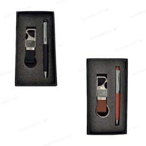 Elegant Black & Brown Finish - Personalized Metal Ball Pen & Keychain Gift Combo Set