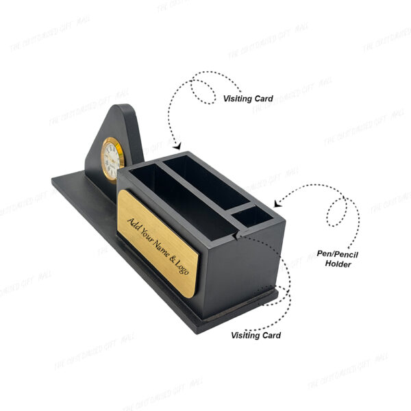Personalized Matte Black Pen Holder with Clock & Mobile Stand – Premium Desk Organizer for Office & Corporate Gifting - Image 2