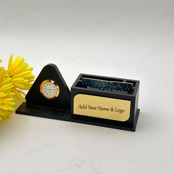 Personalized Matte Black Pen Holder with Clock & Mobile Stand – Premium Desk Organizer for Office & Corporate Gifting - Image 3