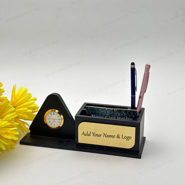 Personalized Matte Black Pen Holder with Clock & Mobile Stand – Premium Desk Organizer for Office & Corporate Gifting - Image 5