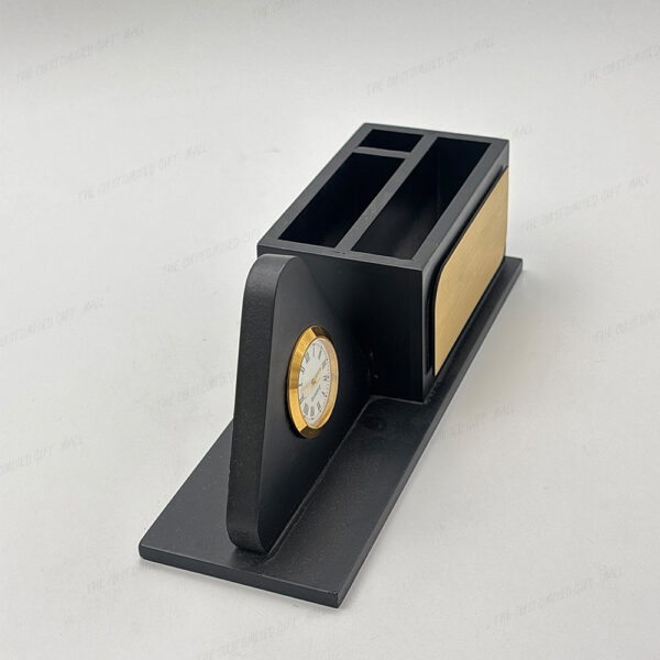Personalized Matte Black Pen Holder with Clock & Mobile Stand – Premium Desk Organizer for Office & Corporate Gifting - Image 4
