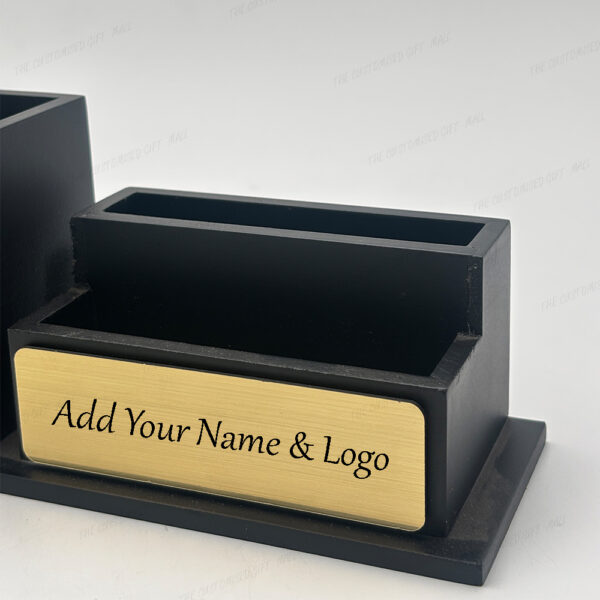 Jovial Wooden Pen Stand with Clock, Mobile Stand, and Card Holder – Black Desktop Organizer with Custom Name (20.2 cm Width) - Image 5