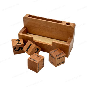 Jovial Wooden Desk Organizer with Perpetual Calendar, Visiting Card Holder And Pen Holder
