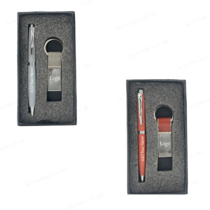 Personalized Pen & Keychain Combo Set – Gray & Brown with Custom Name
