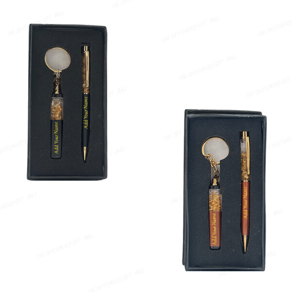 Personalized Gold Fleck Pen & Keychain Combo Set With Custom Name