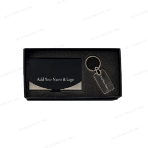 A Premium Personalized Gift for Professionals - Metal Black Matte Finish Card Holder and Metal Keychain Combo Set with Custom Name