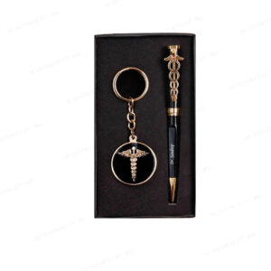 A Premium Gift Set - Personalized Doctor Symbol Combo: Black & Gold Ballpoint Pen with Keychain
