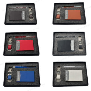 Custom Name Gift Set – Leather Card Holder, Matte Finish Pen & Bottle Opener Keychain