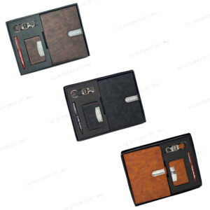 Customized with Company Name & Logo - 4-in-1 Corporate Premium Gift Set with Leather Diary, Glossy Pen, Opener Keychain & Card Holder