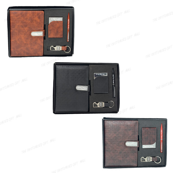 Personalized Executive Gift Set – Custom Name Diary, Pen, Opener Keychain & Card Holder (4-in-1)