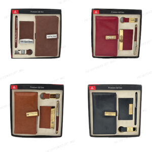 Corporate Elegance 4-in-1 Gift Set – Branded Leather Diary, Pen, Keychain Hook & Card Holder