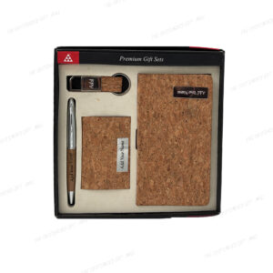 EcoSmart 4-in-1 Corporate Gift Set – Cork Diary, Pen, Hook Keychain & Card Holder with Custom Company Branding