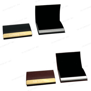 Luxury Leather Card Holder with Golden Plate – Customized with Company Name and Logo (Available in Brown & Black)