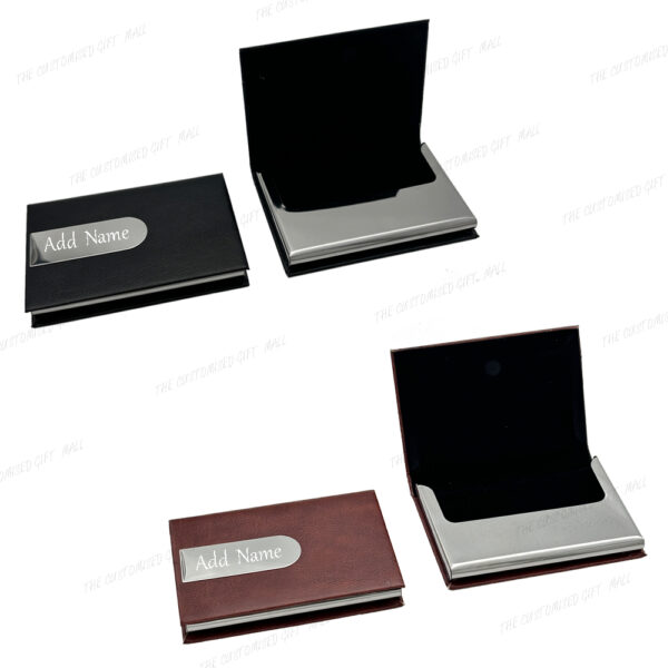 A Statement of Style and Identity - Premium Leather Card Holder with Personalized Name and Metal Strap