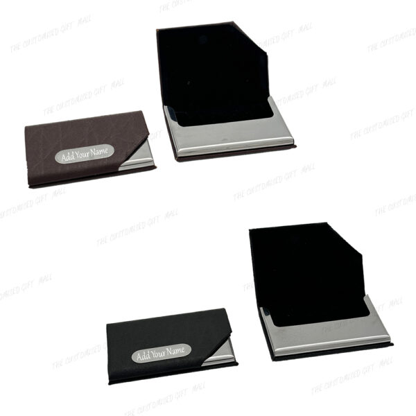 Premium Leather Card Holder – Black & Brown with Custom Name Branding