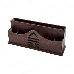 Jovial Sub Wooden Desk Organizer, Pen Stand with Mobile and Visiting Card Holder, Brown, 22.4 x 9.4 x 7.5 cm