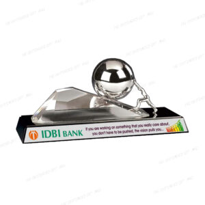 A Lone Figure Pushes a Metallic Sphere Up a Faceted Acrylic Slope (4-Inch)
