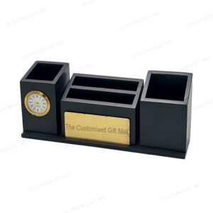 The Perfect Corporate Gift – Elegant Wooden Pen Stand with Clock and Custom Company Branding