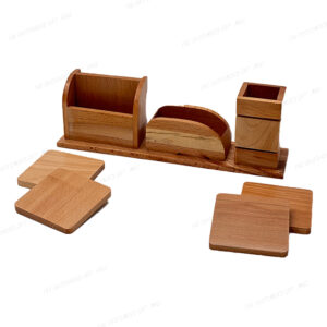 A Complete Desk Organizer for Modern Professionals – Premium Wooden Pen Stand with Coaster Set