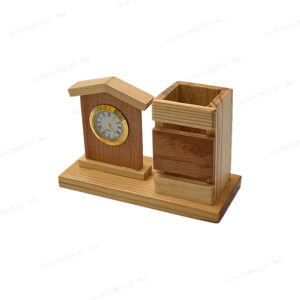 A Perfect Blend of Functionality and Aesthetic Charm – Elegant Wooden Pen Stand with Built-in Clock