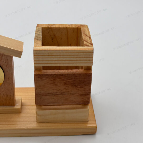 A Perfect Blend of Functionality and Aesthetic Charm – Elegant Wooden Pen Stand with Built-in Clock - Image 5