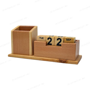 A Perfect Blend of Style, Utility, and Craftsmanship - Premium Wooden Pen Stand with Perpetual Calendar