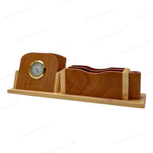 Elegant Wooden Pen Stand with Built-in Clock – A Perfect Blend of Functionality and Sophistication