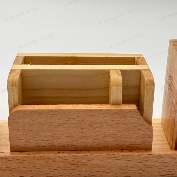 Elegant Wooden Pen Stand with Clock, Card Holder, and Multi-Utility Organizer - Image 5