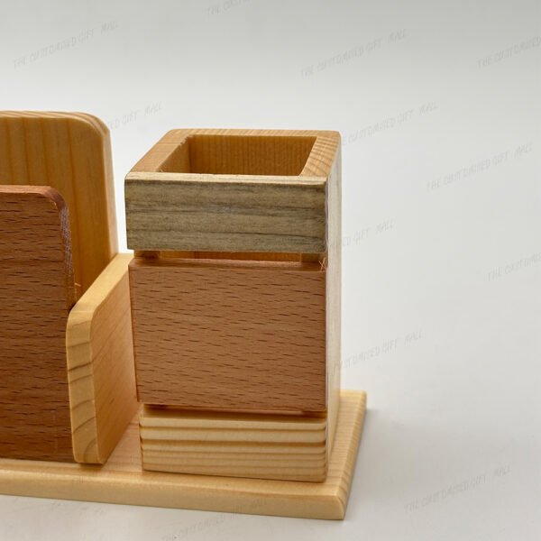 A Perfect Desk Companion – Elegant Wooden Pen Stand with Clock and Multi-Utility Organizer - Image 4