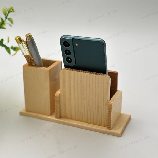 A Perfect Desk Companion – Elegant Wooden Pen Stand with Clock and Multi-Utility Organizer - Image 5