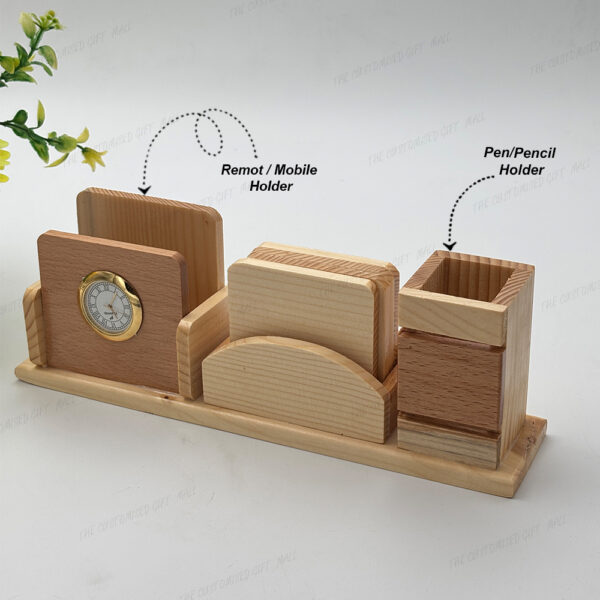 A Perfect Blend of Utility and Elegance - Premium Wooden Multipurpose Pen Stand with Clock, Mobile Holder & Organizer - Image 2