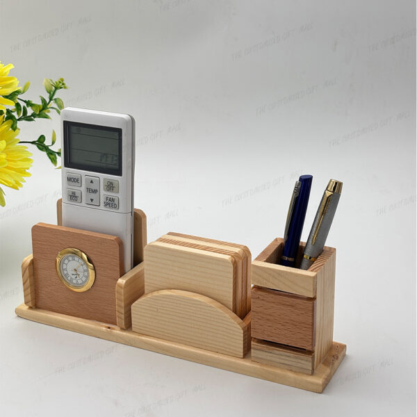 A Perfect Blend of Utility and Elegance - Premium Wooden Multipurpose Pen Stand with Clock, Mobile Holder & Organizer - Image 3