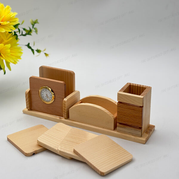 A Perfect Blend of Utility and Elegance - Premium Wooden Multipurpose Pen Stand with Clock, Mobile Holder & Organizer - Image 5