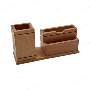 A Perfect Blend of Utility, Style, and Craftsmanship - Elegant Wooden Dual Compartment Pen Stand and Desk Organizer