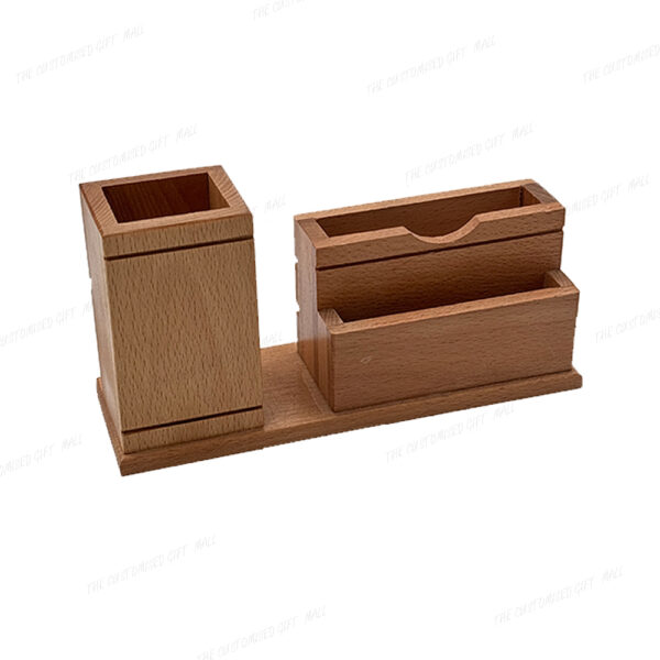 A Perfect Blend of Utility, Style, and Craftsmanship - Elegant Wooden Dual Compartment Pen Stand and Desk Organizer